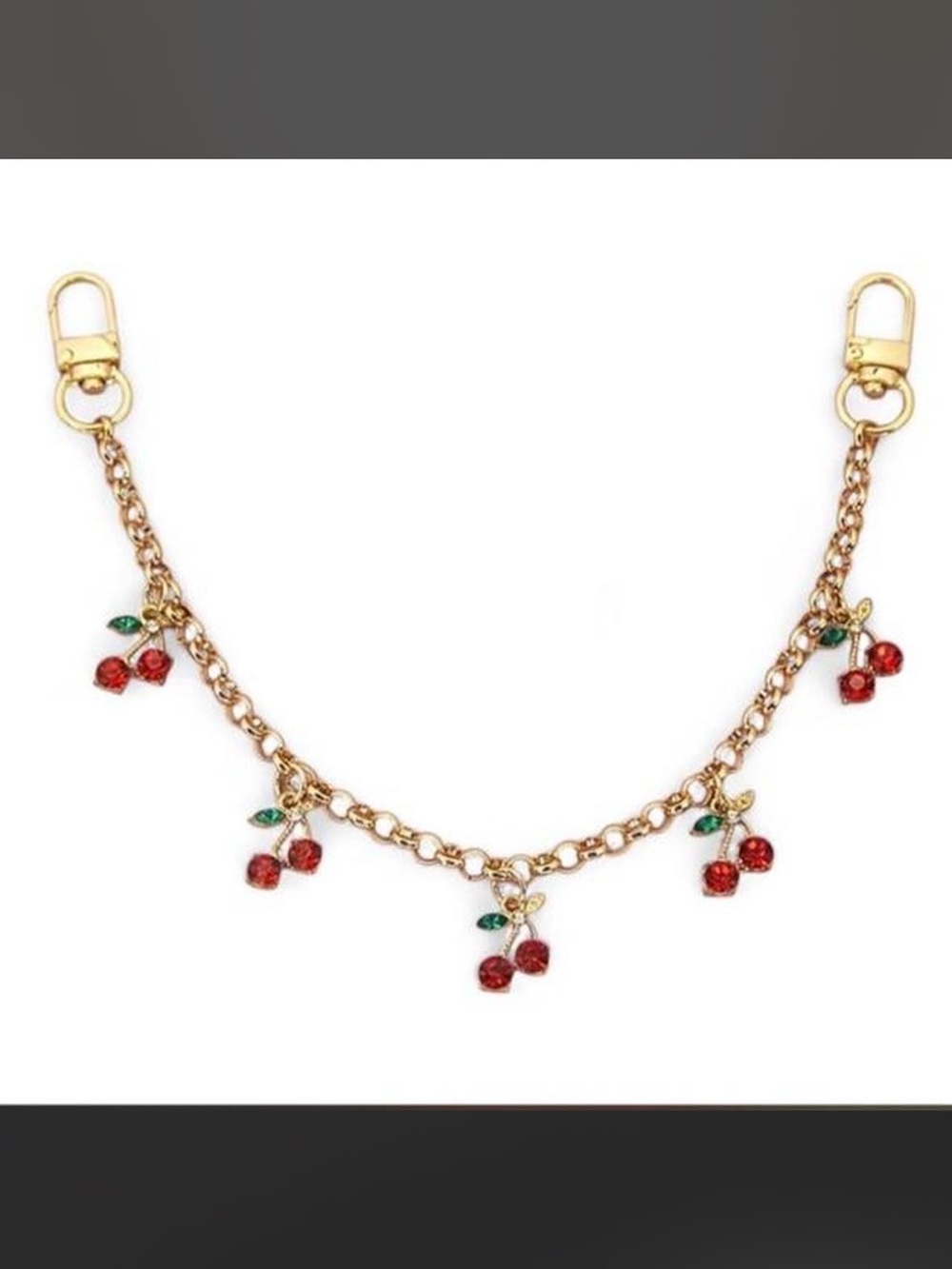 Gold Cherry Charm Bag Chain with Red Crystal Dangles